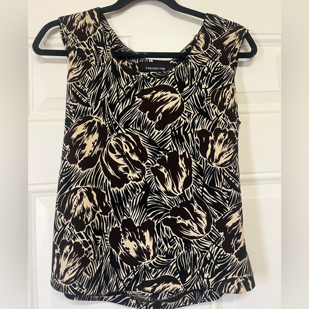 Jones New York Brown & Cream Floral Sleeveless Shell